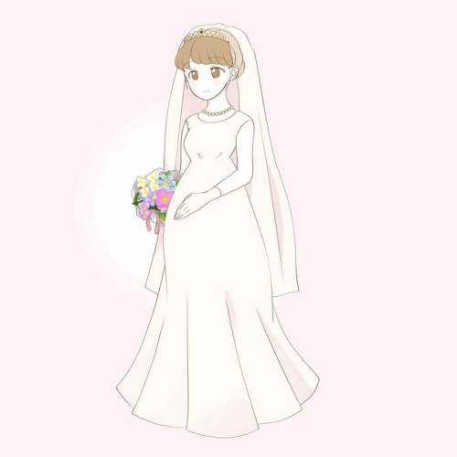 ウェディングドレス姿の妊娠中の花嫁