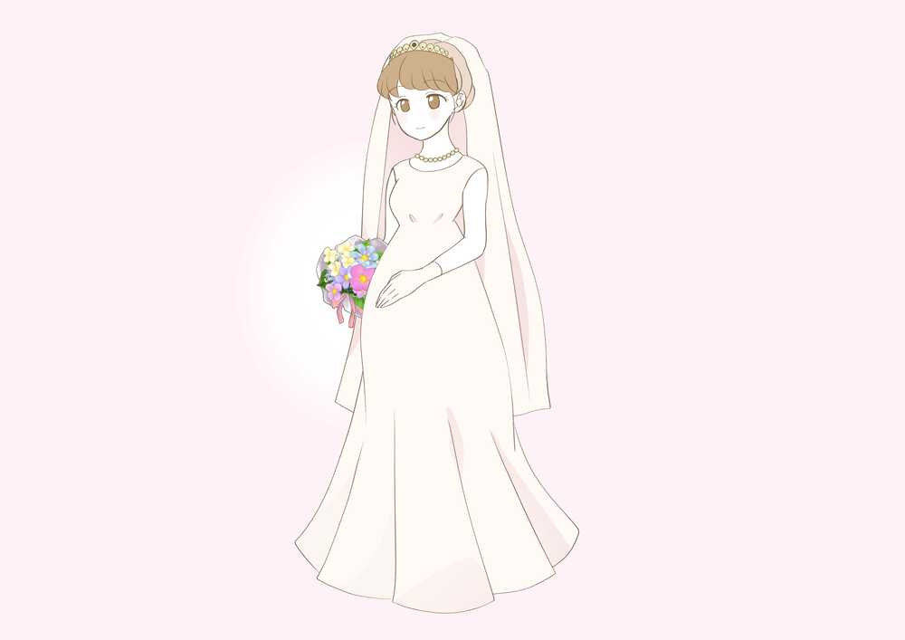 ウェディングドレス姿の妊娠中の花嫁